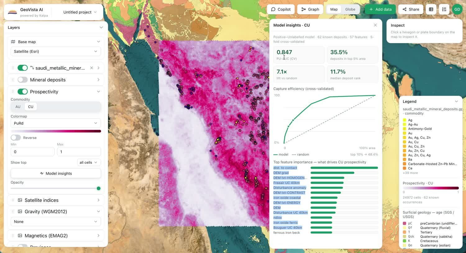 Geological map and mineral prospectivity model in GeoVista AI