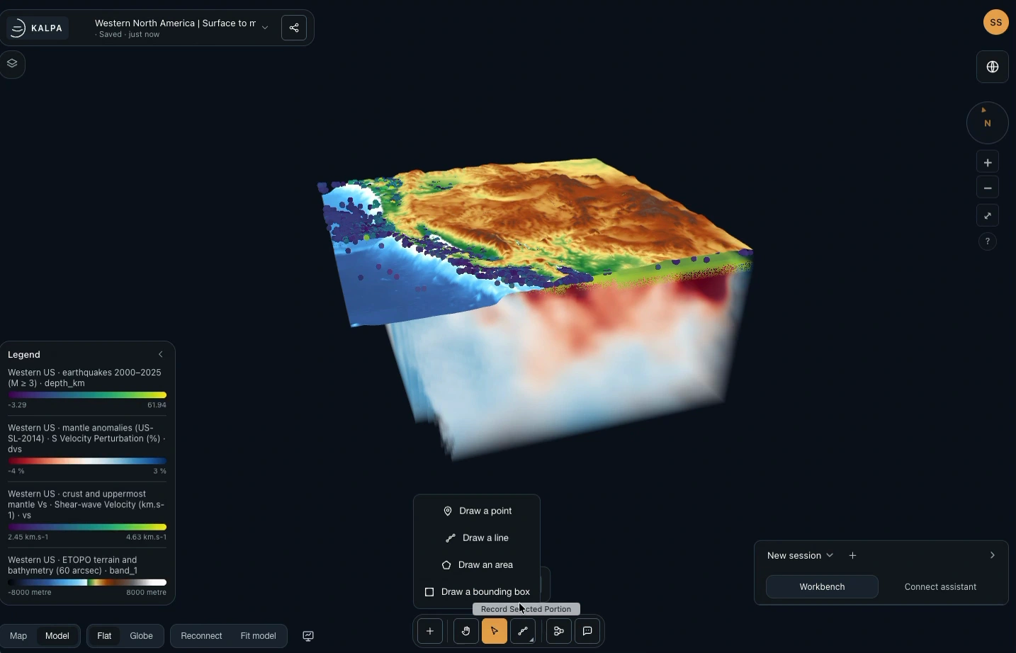 Kalpa workspace connecting geological maps with three-dimensional subsurface sections